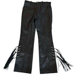 Harley-Davidson Black leather Pants with Fringe Details lined size 8